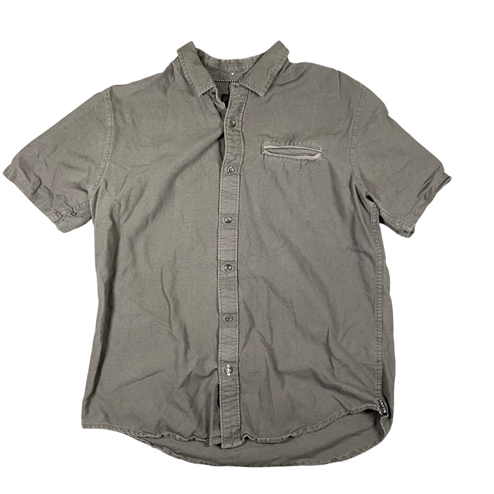Tavik‎ Mens Short Sleeve Button Down Shirt Gray Cotton Canvas Size M Casual